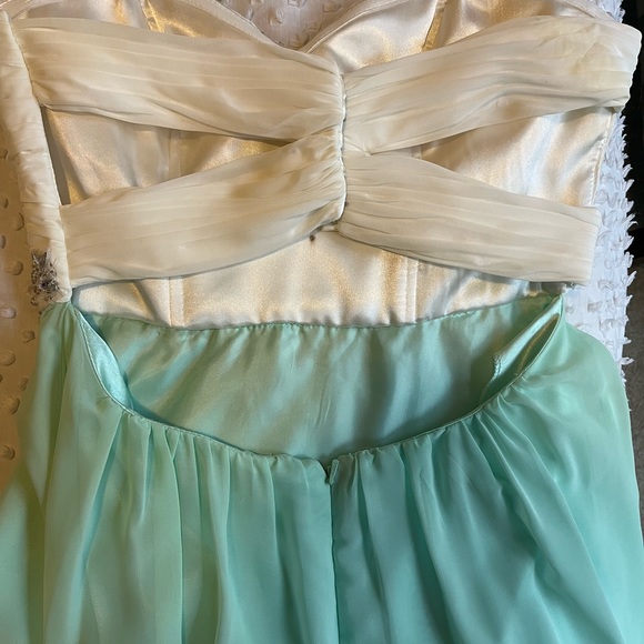 Mint Green and White Prom Dress - Picture 4 of 7